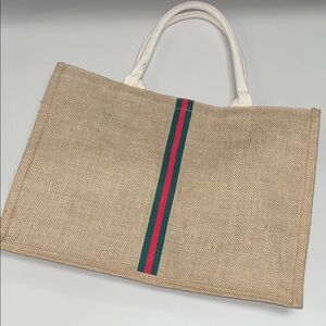 Hibala Green & Red Stripe Jute Tote